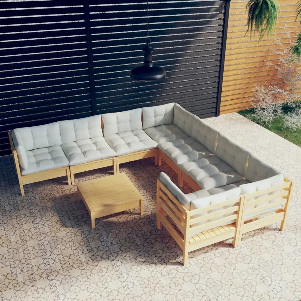 9 Piece Garden Lounge Set with Cream Cushions Pinewood 3096977