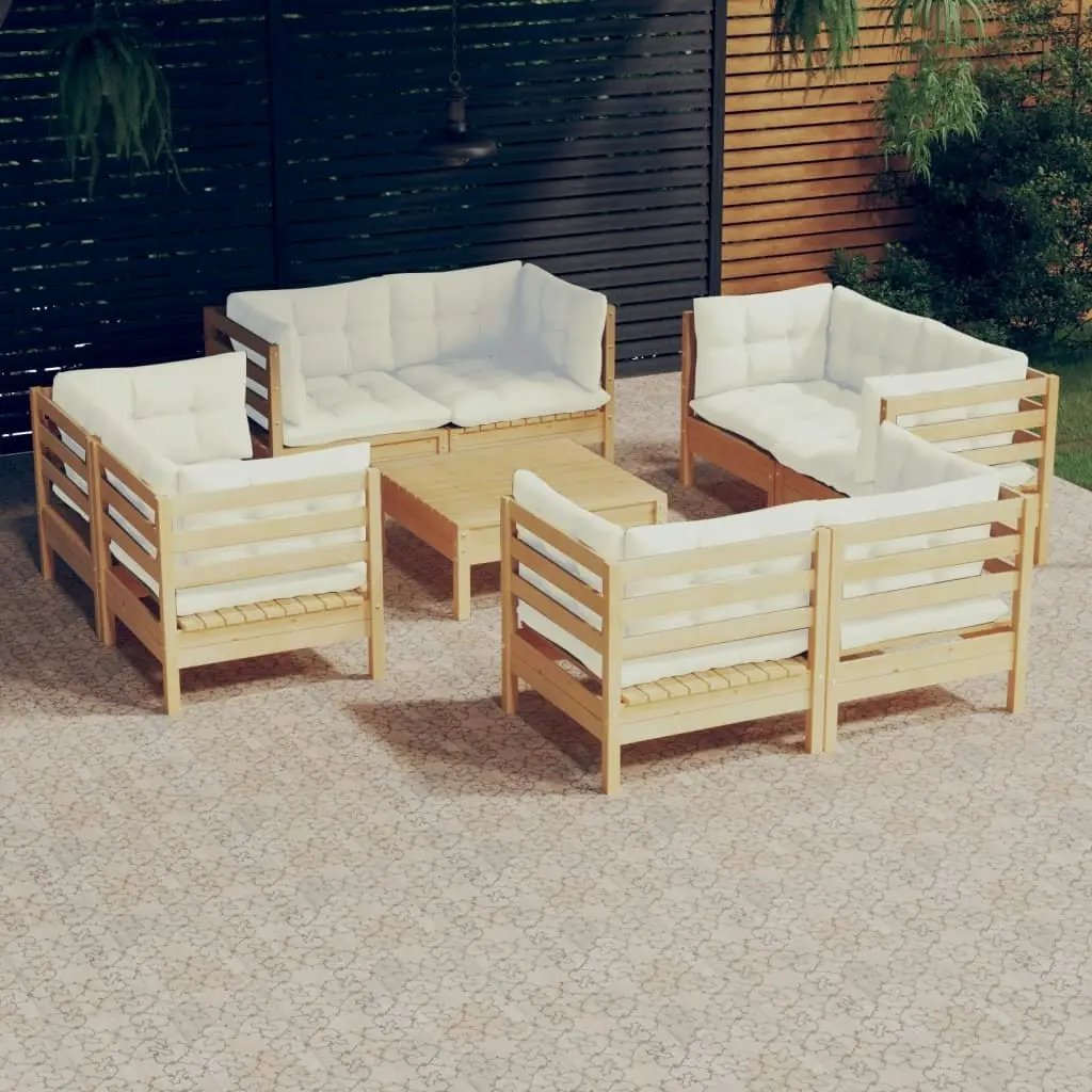 9 Piece Garden Lounge Set with Cream Cushions Pinewood 3096064