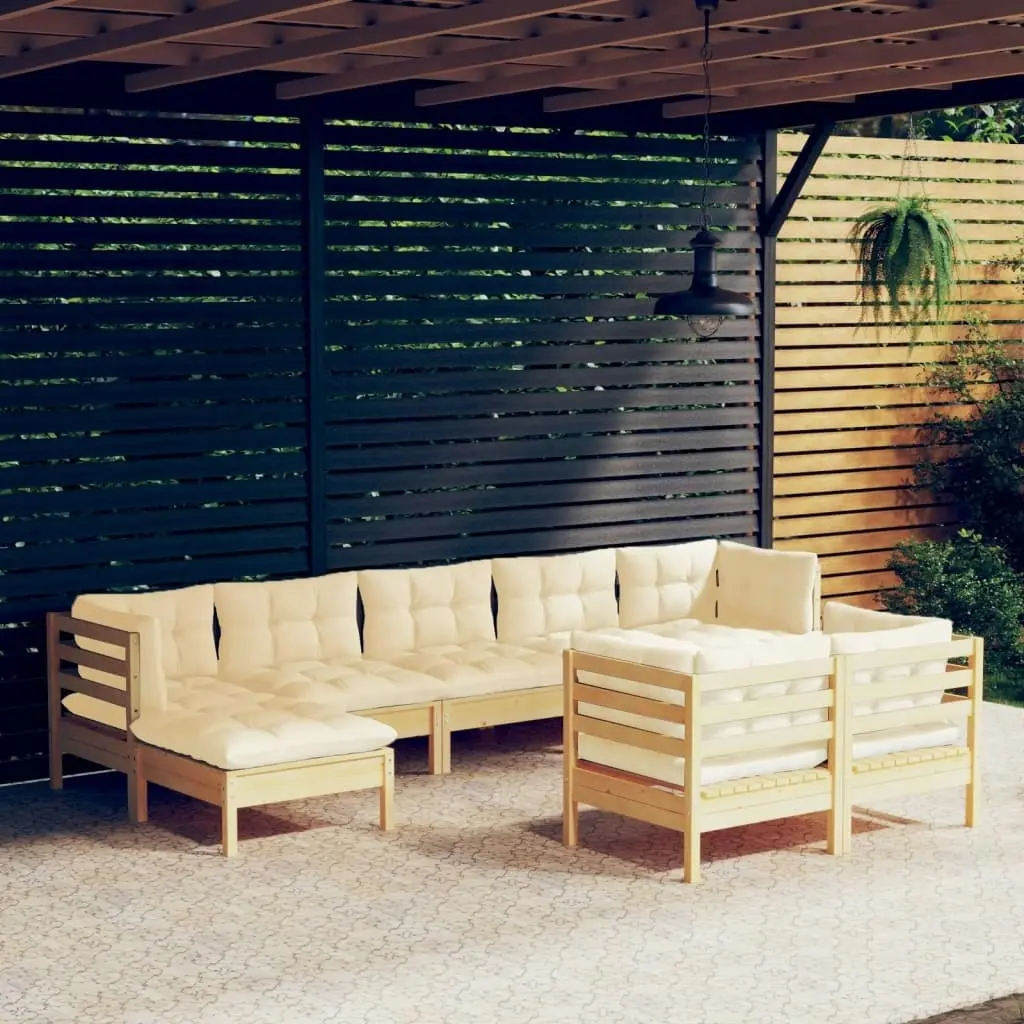 9 Piece Garden Lounge Set with Cream Cushions Solid Pinewood 3097127