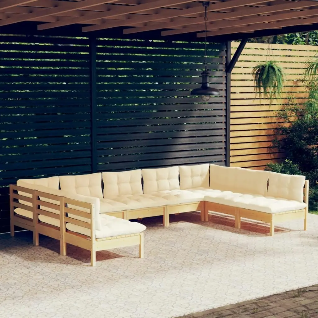 9 Piece Garden Lounge Set with Cream Cushions Solid Pinewood 3097175