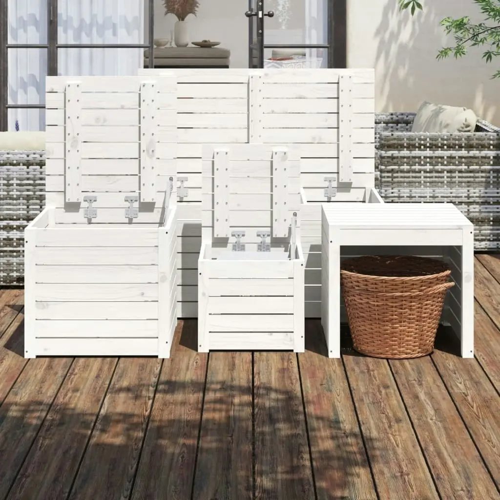 4 Piece Garden Box Set White Solid Wood Pine 3154667