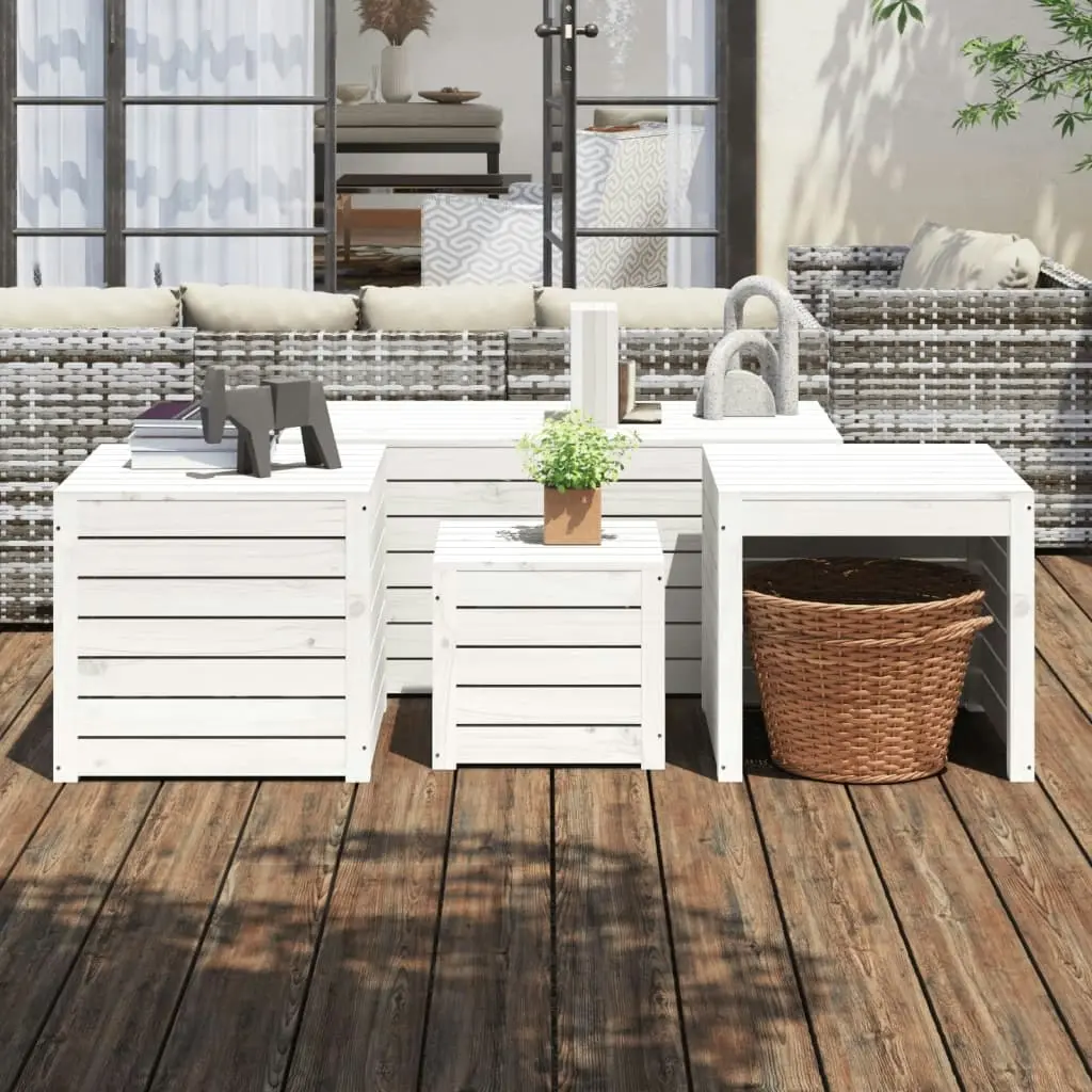 4 Piece Garden Box Set White Solid Wood Pine 3154667