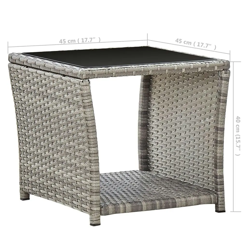 Coffee Table Grey 45x45x40 cm Poly Rattan and Glass 46068