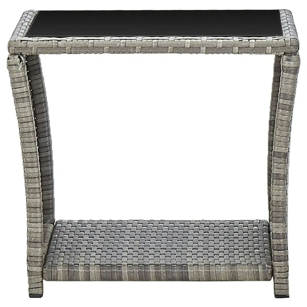 Coffee Table Grey 45x45x40 cm Poly Rattan and Glass 46068