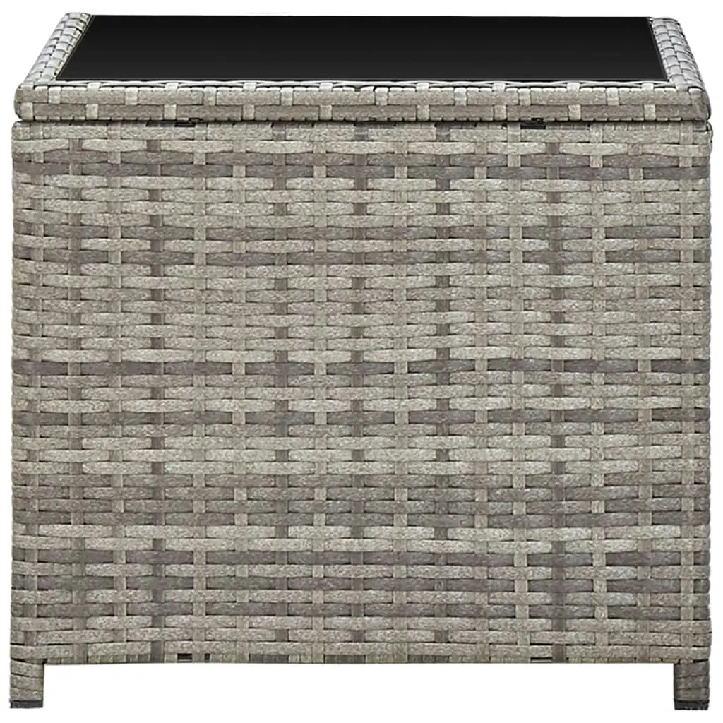 Coffee Table Grey 45x45x40 cm Poly Rattan and Glass 46068