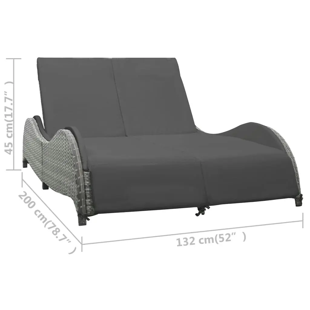 Double Sun Lounger with Cushion Poly Rattan Anthracite 49495