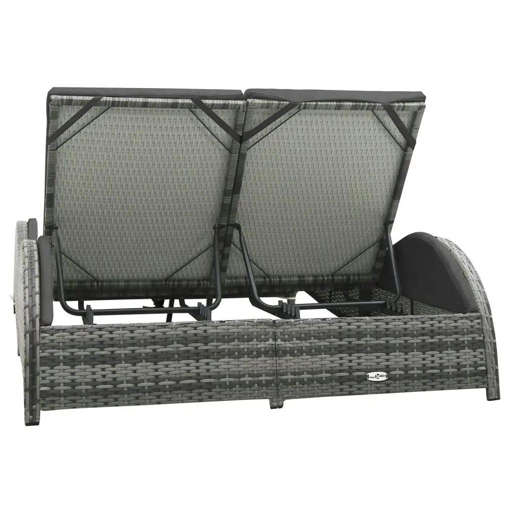 Double Sun Lounger with Cushion Poly Rattan Anthracite 49495