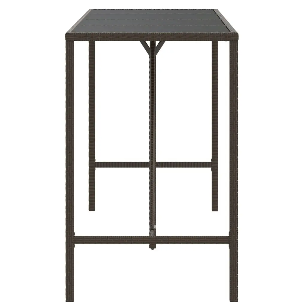 Bar Table with Glass Top Brown 180x70x110 cm Poly Rattan 362590