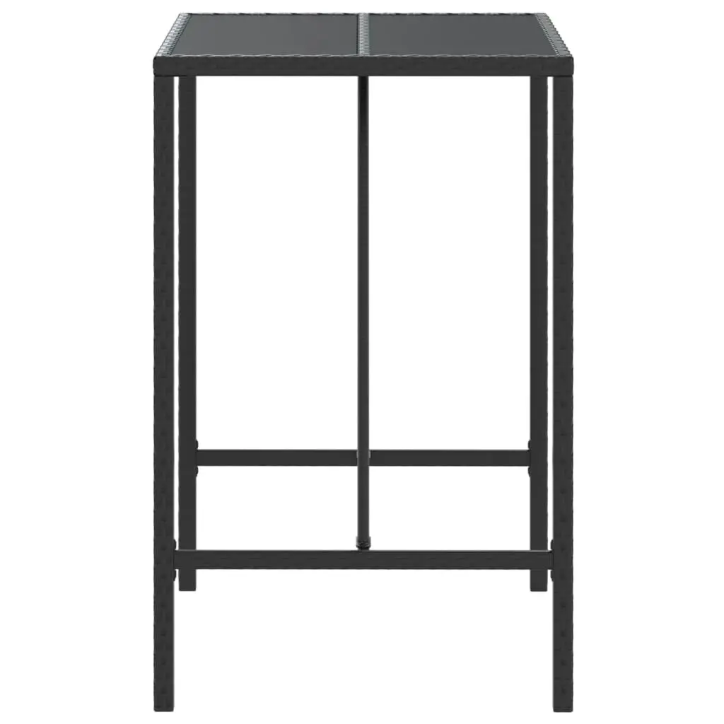 Bar Table with Glass Top Black 70x70x110 cm Poly Rattan 362586