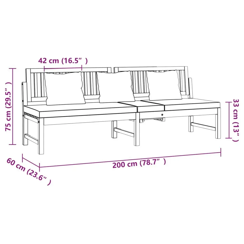 Day Bed with Cream Cushion 200x60x75 cm Solid Wood Acacia 312144