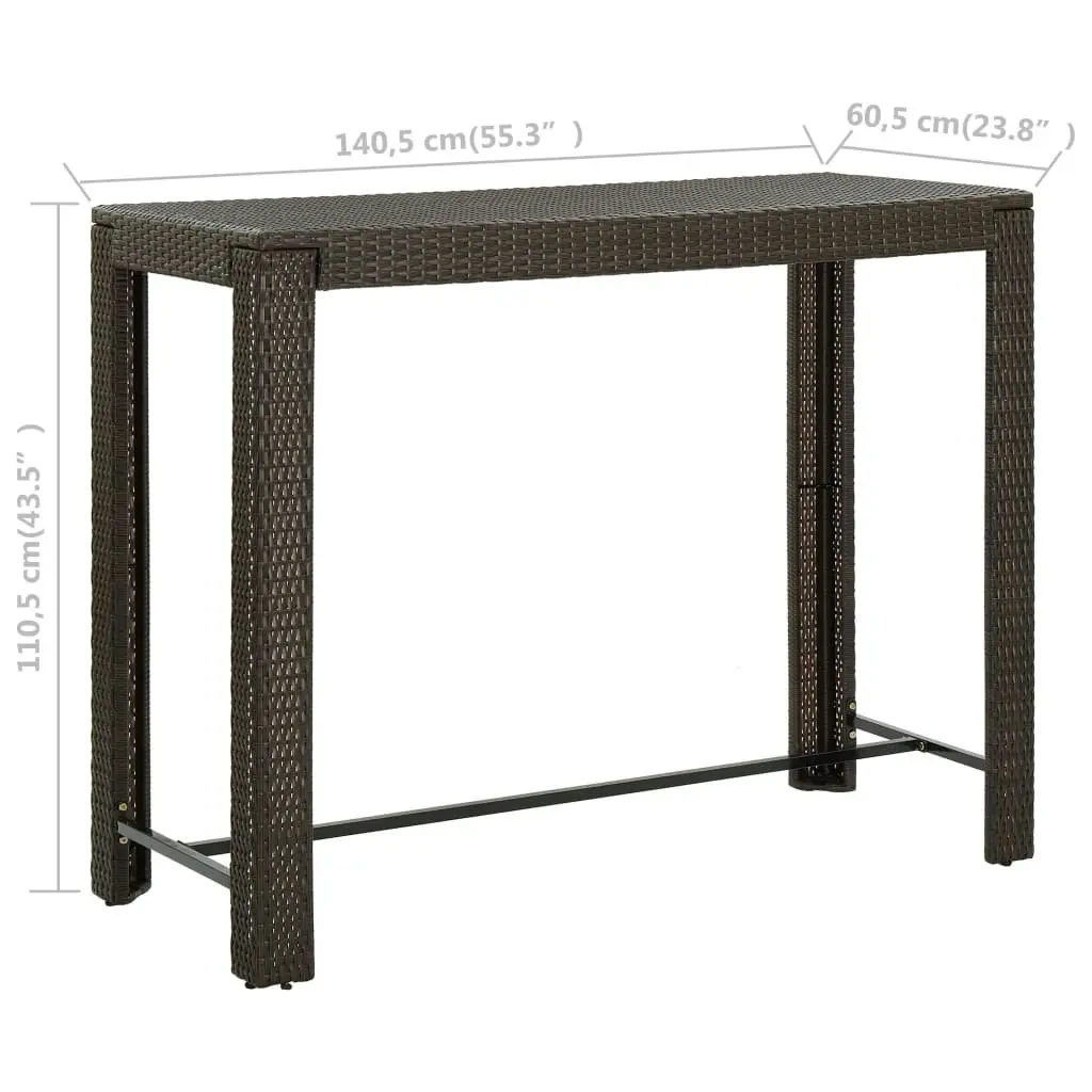 Garden Bar Table Brown 140.5x60.5x110.5 cm Poly Rattan 45876