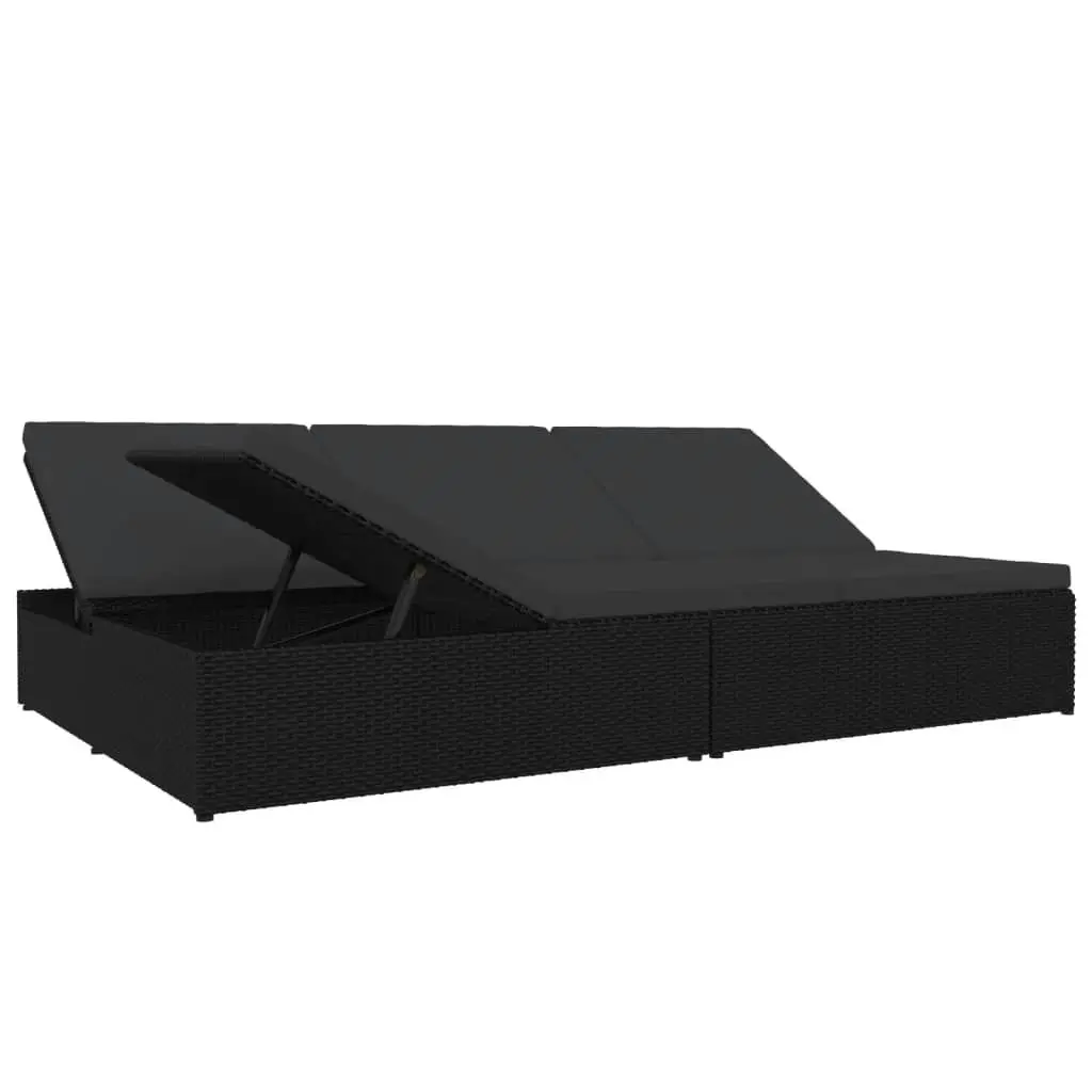 Convertible Sun Bed with Cushions Poly Rattan Black 317241