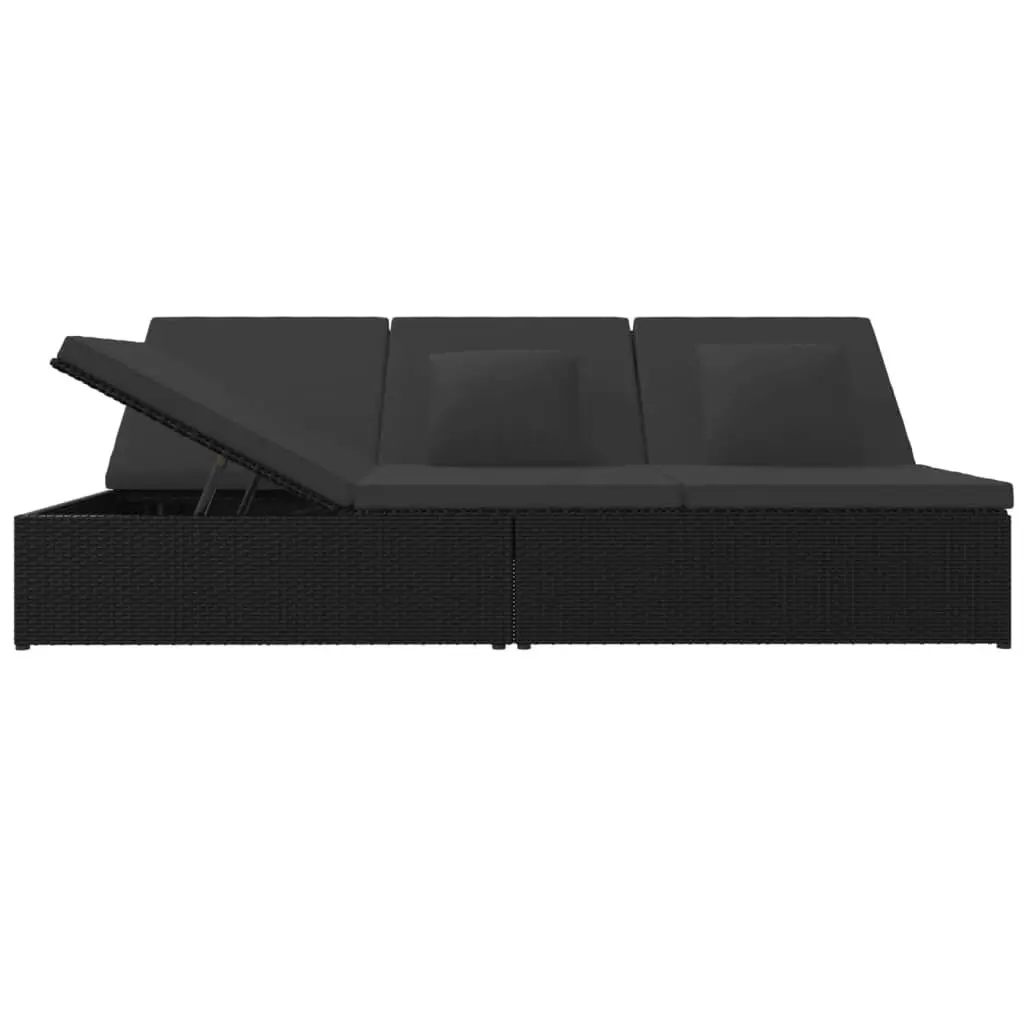 Convertible Sun Bed with Cushions Poly Rattan Black 317241