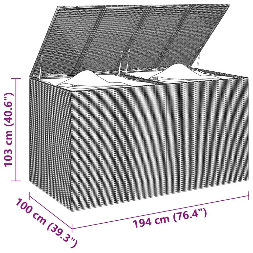 Garden Cushion Box PE Rattan 194x100x103 cm Grey 317234