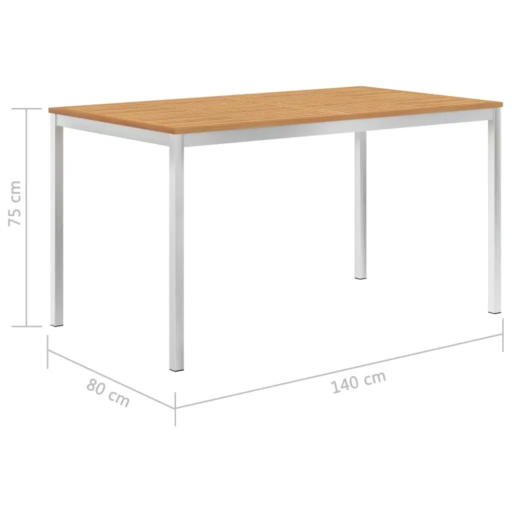 Garden Dining Table 140x80x75 cm Solid Teak Wood and Stainless Steel 46518