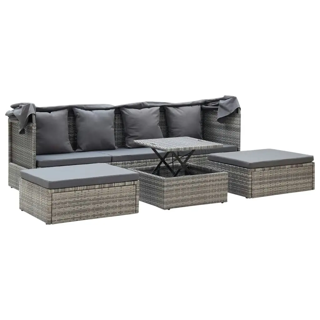 Garden Lounge Bed with Roof Mixed Grey Poly Rattan 46158