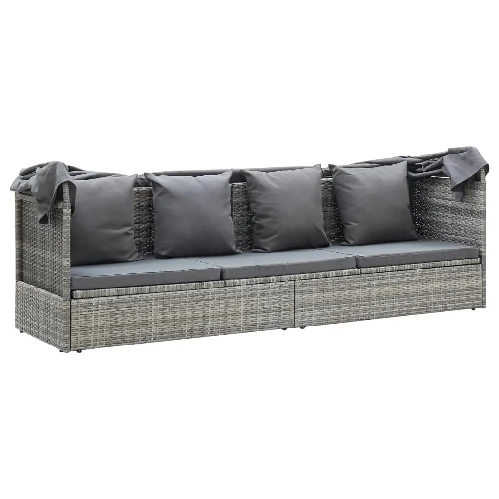 Garden Lounge Bed with Roof Mixed Grey Poly Rattan 46158