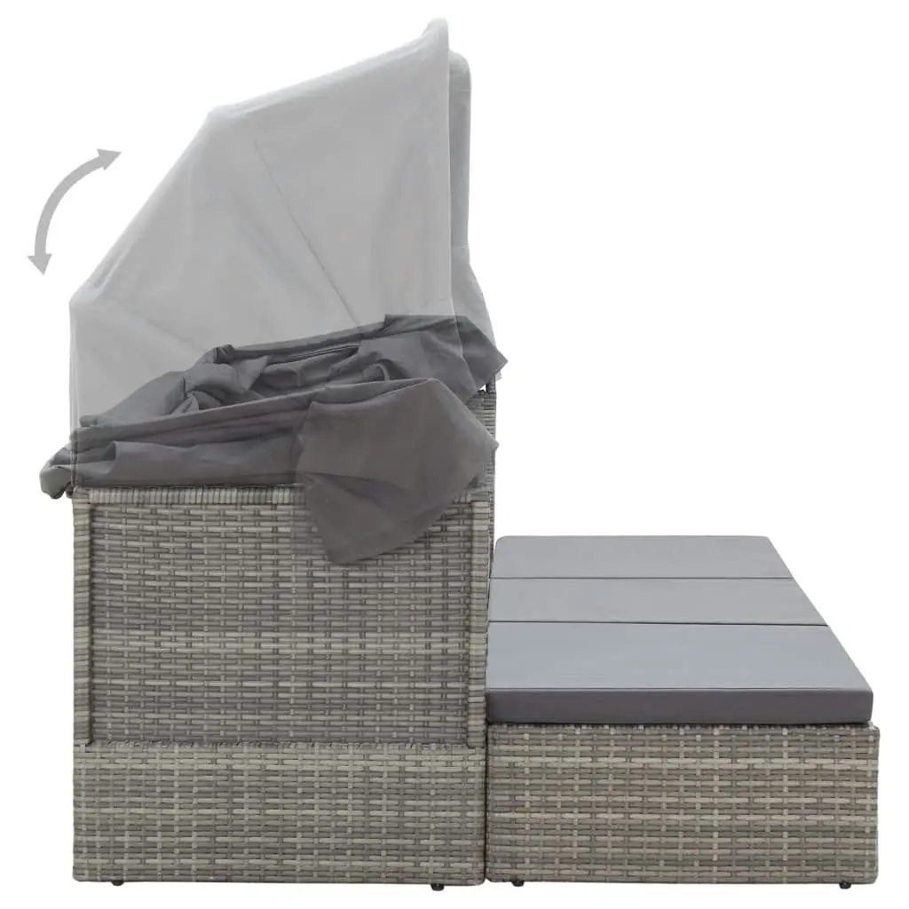 Garden Lounge Bed with Roof Mixed Grey Poly Rattan 46158