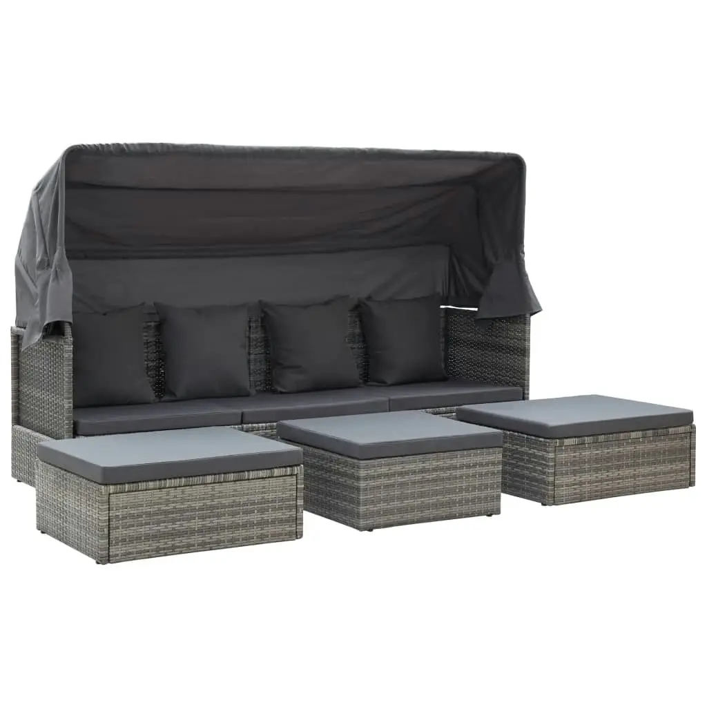 Garden Lounge Bed with Roof Mixed Grey Poly Rattan 46158