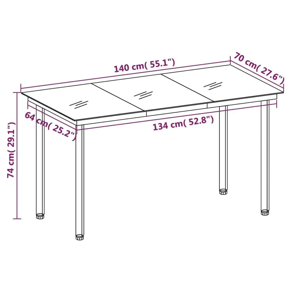 Garden Dining Table Black 140x70x74 cm Steel and Glass 318747