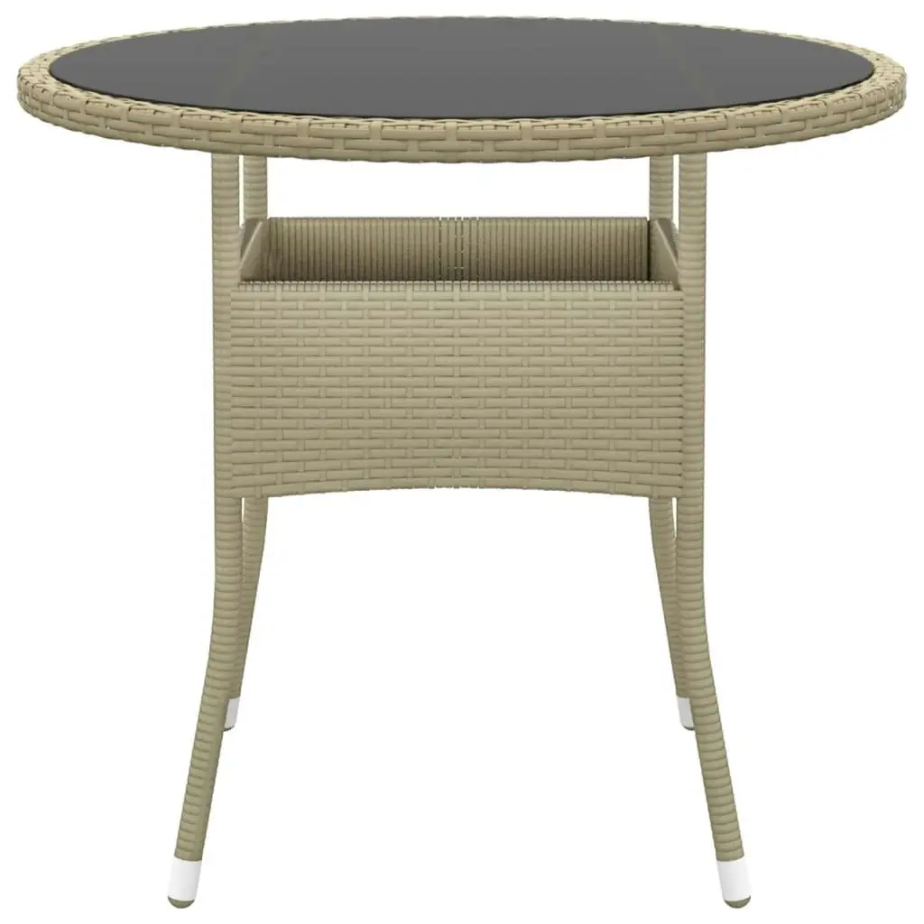 Garden Table ?0x75 cm Tempered Glass and Poly Rattan Beige 310607