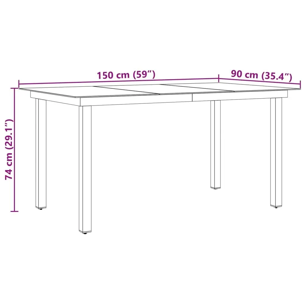 Garden Table Black 150x90x74 cm Aluminium and Glass 42788