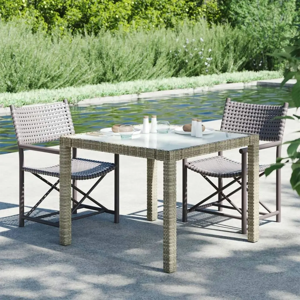 Garden Table 90x90x75 cm Tempered Glass and Poly Rattan Grey 316700