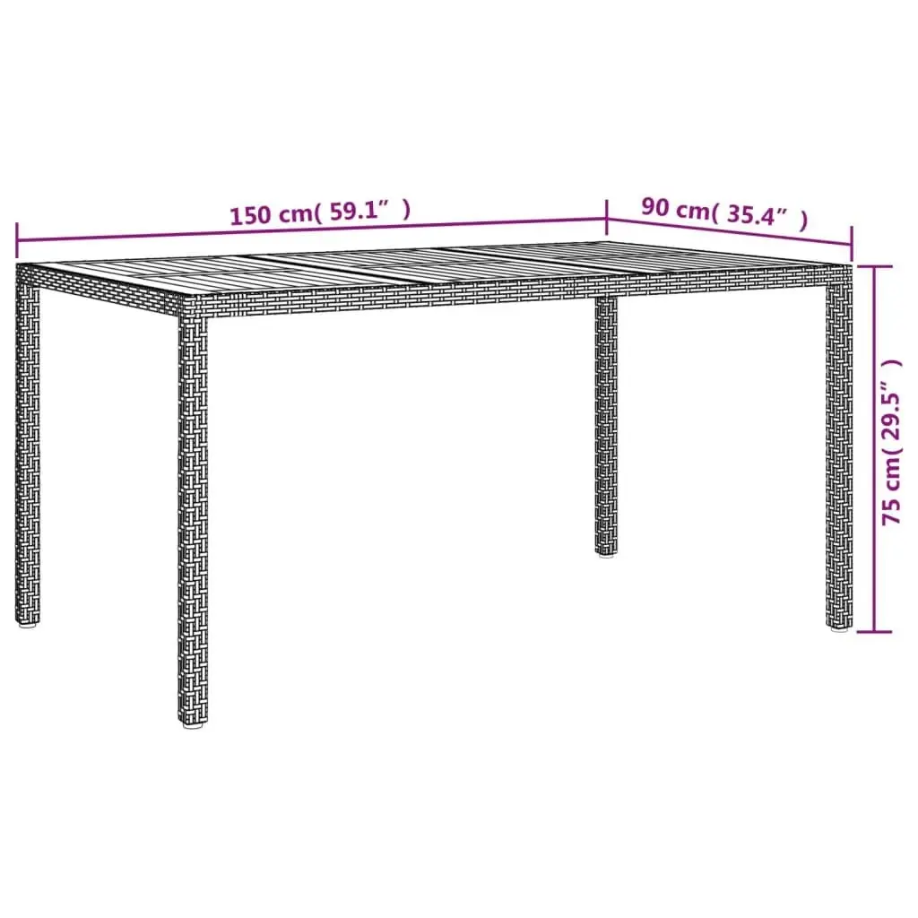 Garden Table 150x90x75 cm Poly Rattan and Acacia Wood Grey 316721