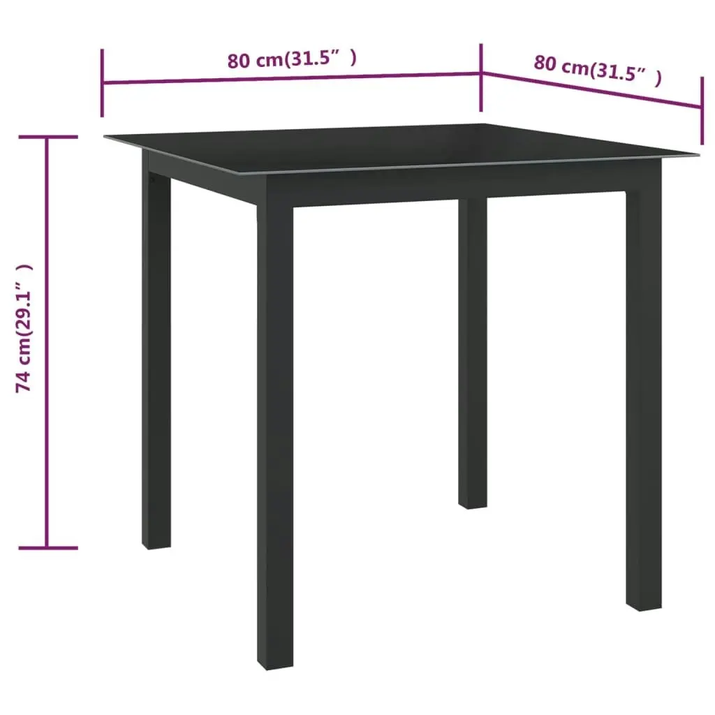 Garden Table Black 80x80x74 cm Aluminium and Glass 312200