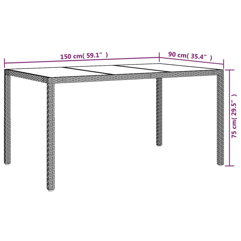 Garden Table 150x90x75 cm Tempered Glass and Poly Rattan White 316709