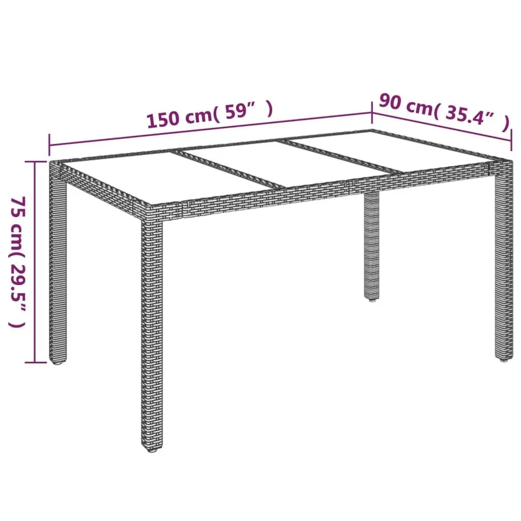 Garden Table with Glass Top Grey 150x90x75 cm Poly Rattan 319900