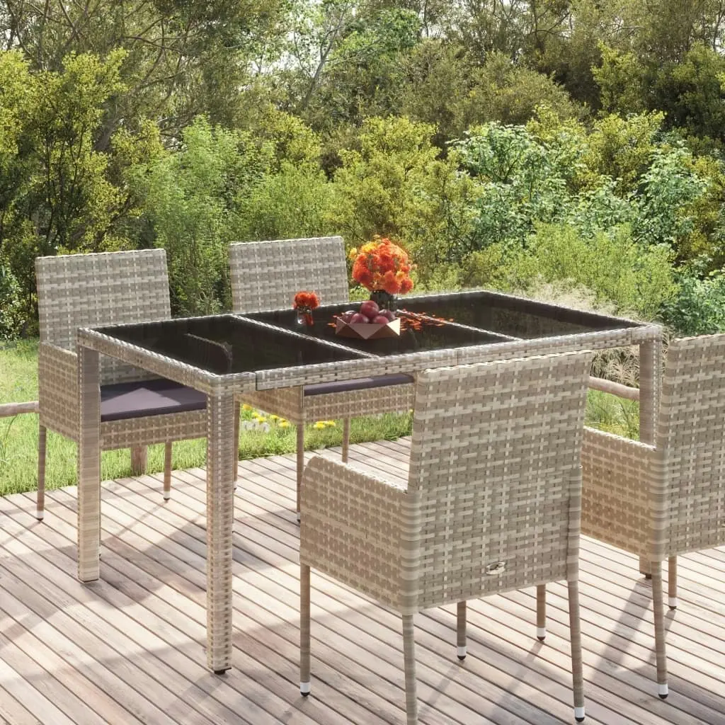 Garden Table with Glass Top Grey 150x90x75 cm Poly Rattan 319900