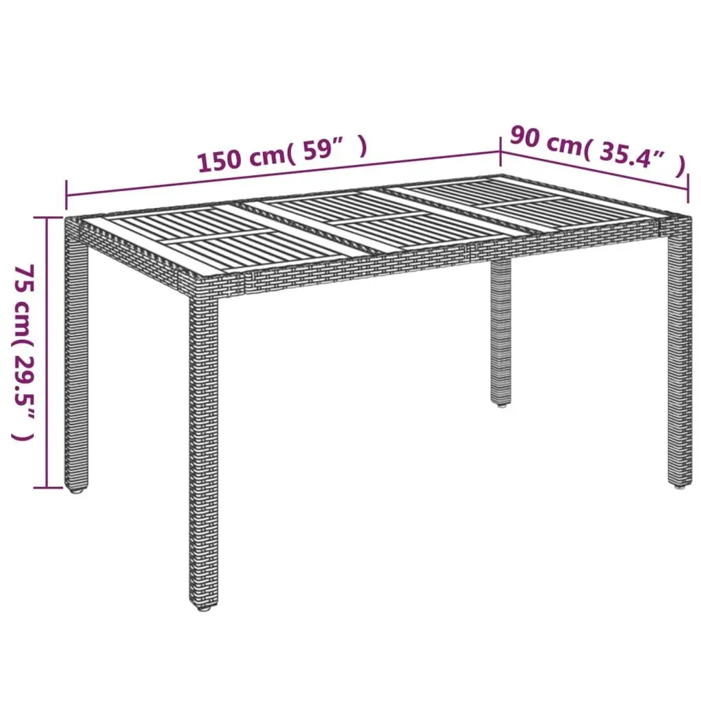 Garden Table with Wooden Top Grey 150x90x75 cm Poly Rattan 319902