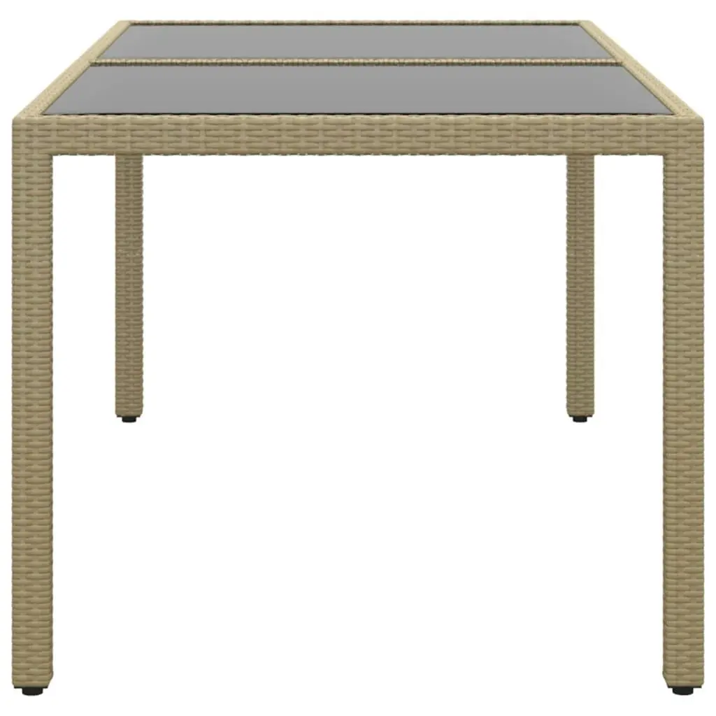 Garden Table 150x90x75 cm Tempered Glass and Poly Rattan Beige 310576