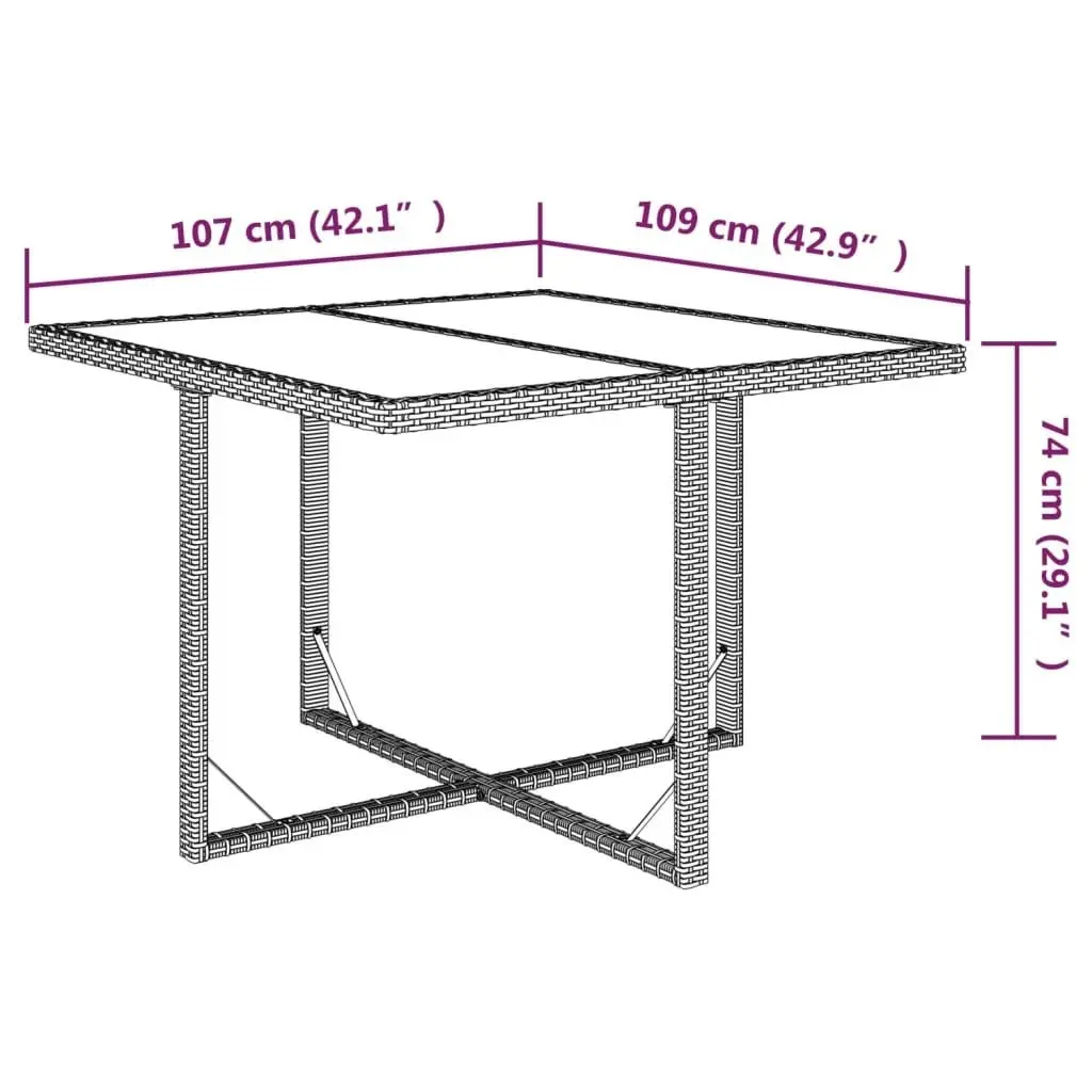 Garden Table Beige 109x107x74 cm Poly Rattan and Glass 316789