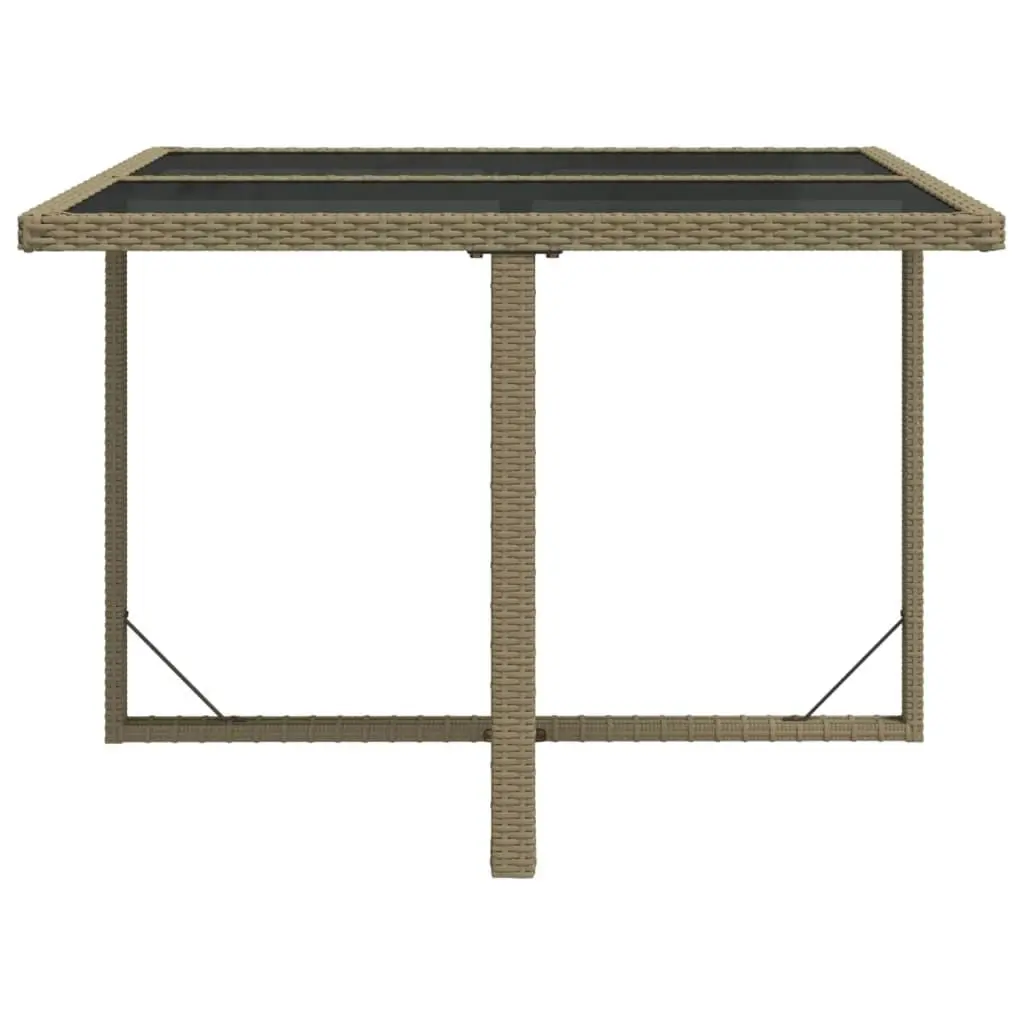 Garden Table Beige 109x107x74 cm Poly Rattan and Glass 316789