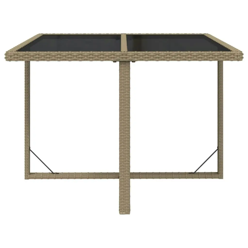 Garden Table Beige 109x107x74 cm Poly Rattan and Glass 316789