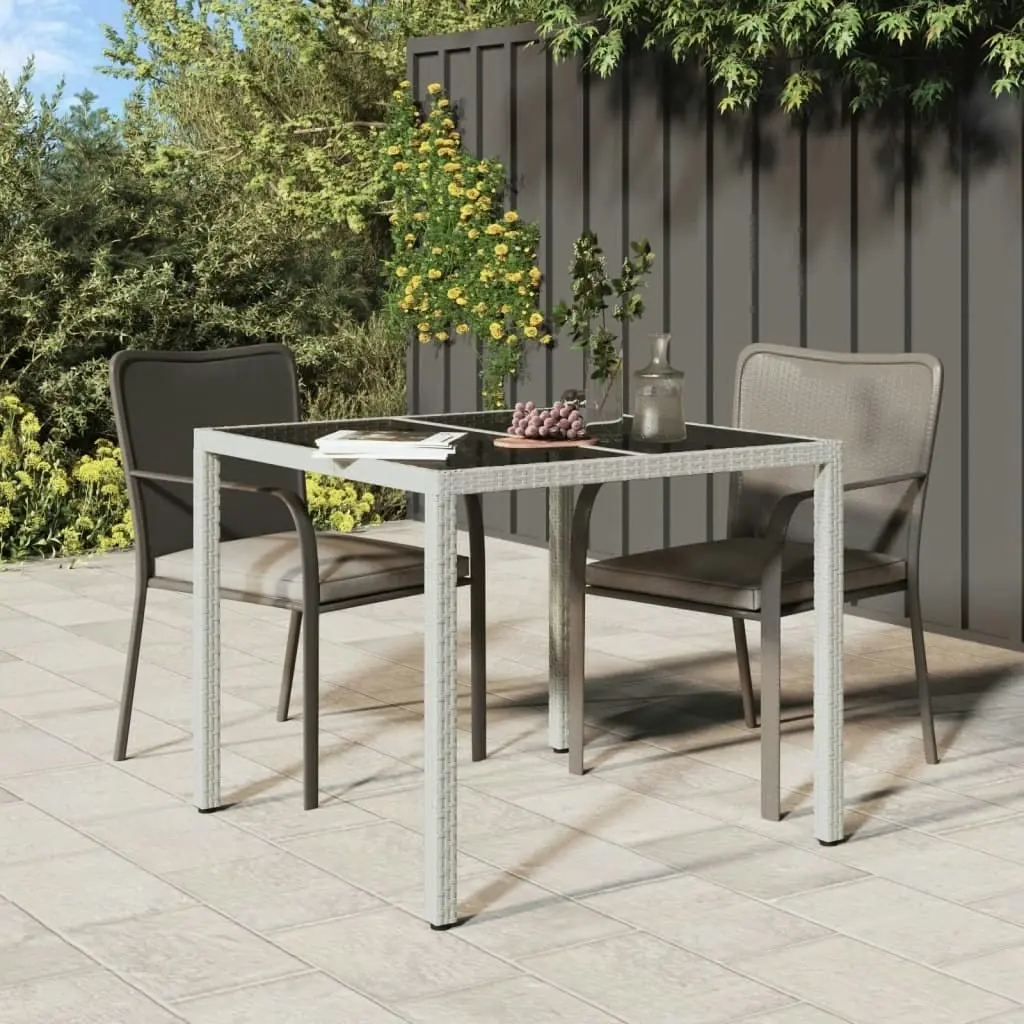 Garden Table 90x90x75 cm Tempered Glass and Poly Rattan White 316702