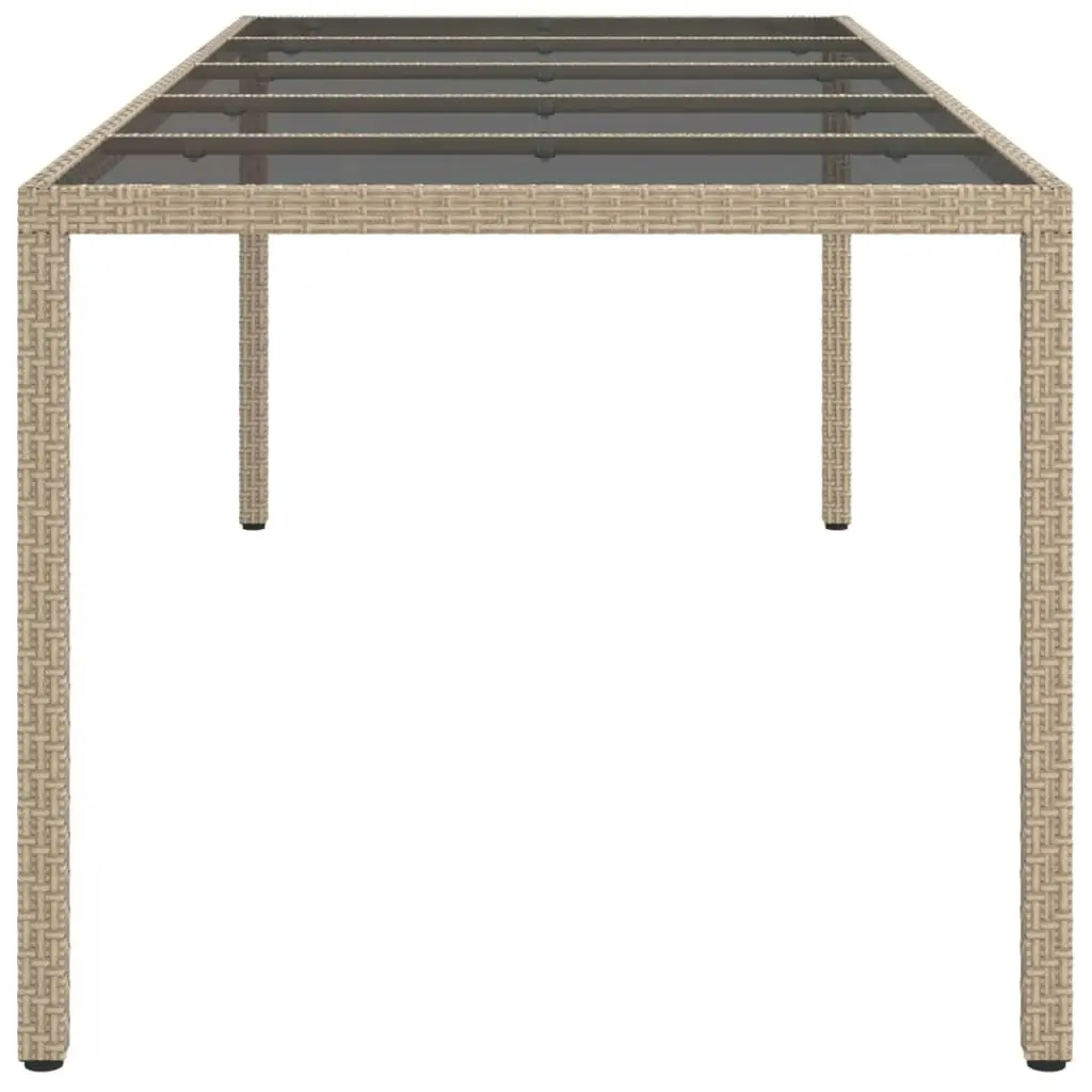 Garden Table Beige 250x100x75 cm Tempered Glass and Poly Rattan 316728