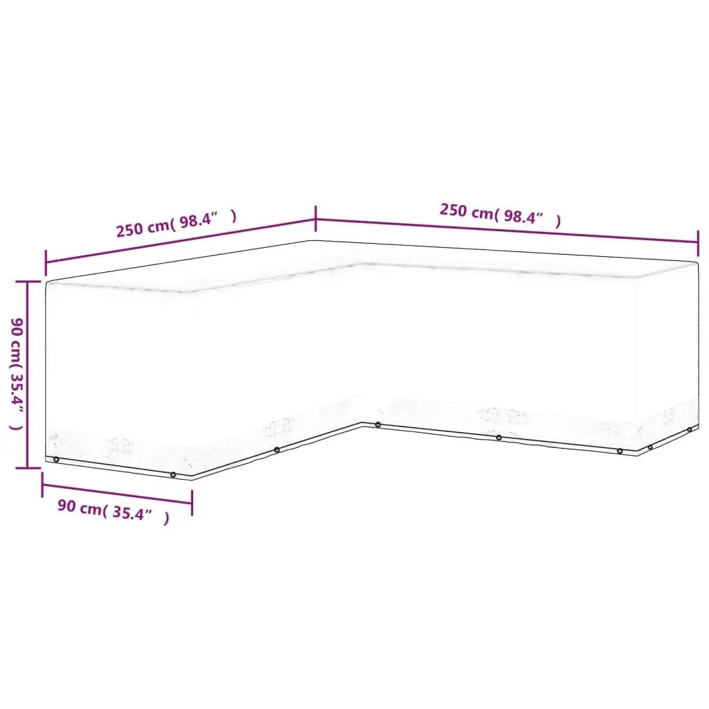 Garden Furniture Cover L-Shaped 12 Eyelets 250x250x90 cm 48631