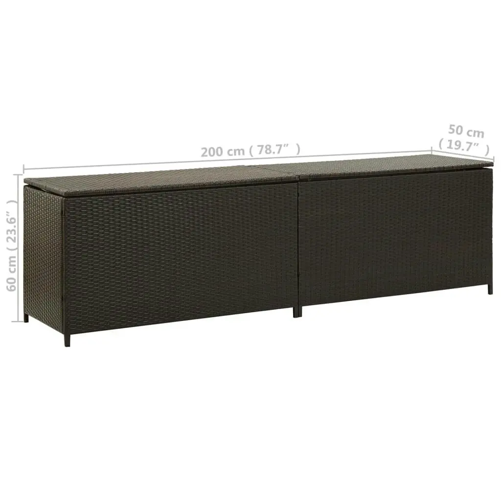 Garden Storage Box Poly Rattan 200x50x60 cm Brown 46475