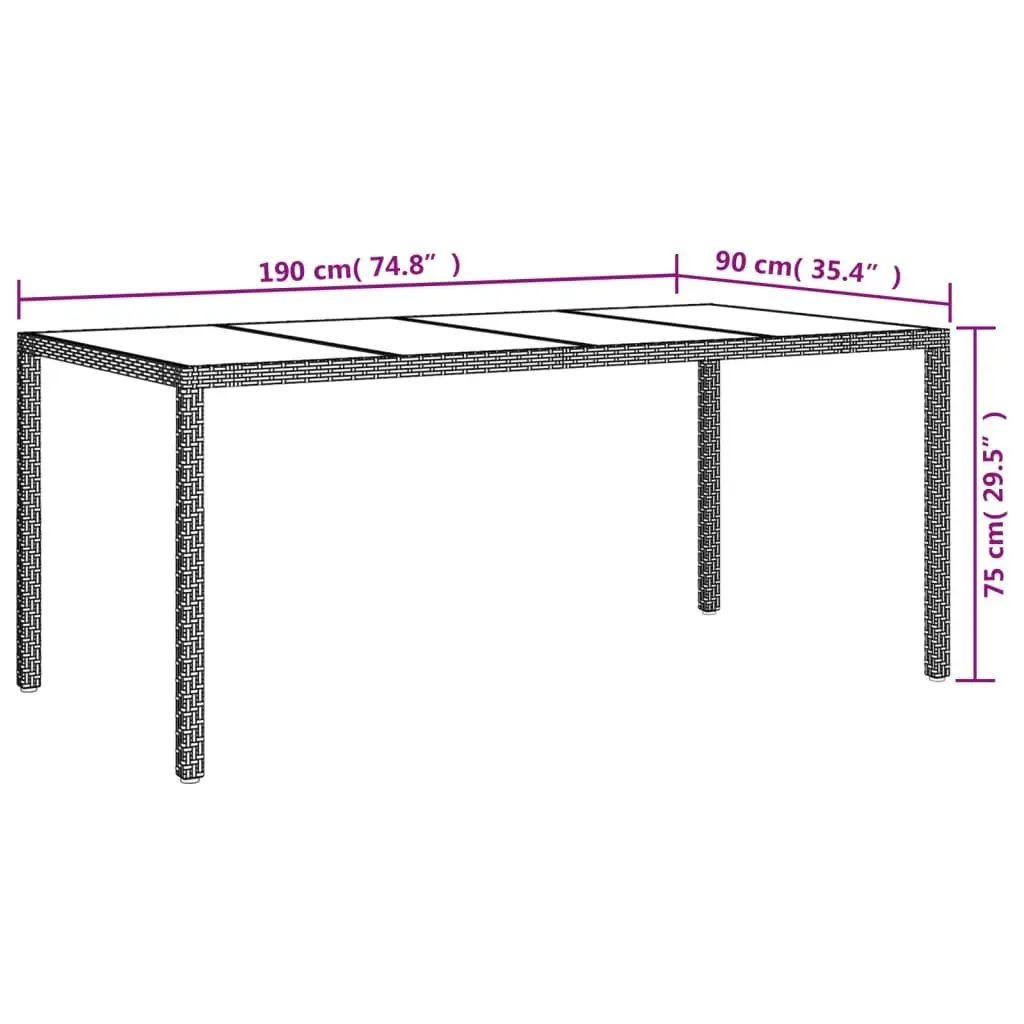 Garden Table White 190x90x75 cm Tempered Glass and Poly Rattan 316716