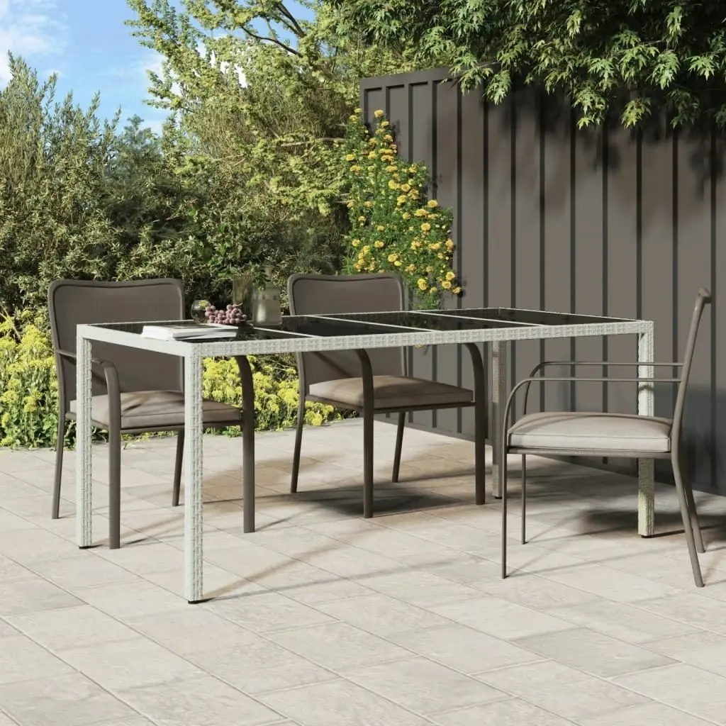 Garden Table White 190x90x75 cm Tempered Glass and Poly Rattan 316716