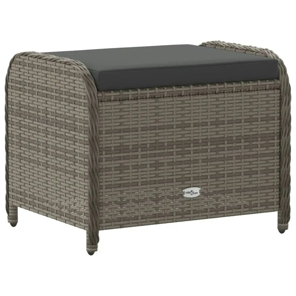 Garden Stool with Cushion Grey 58x46x46 cm Poly Rattan 365734