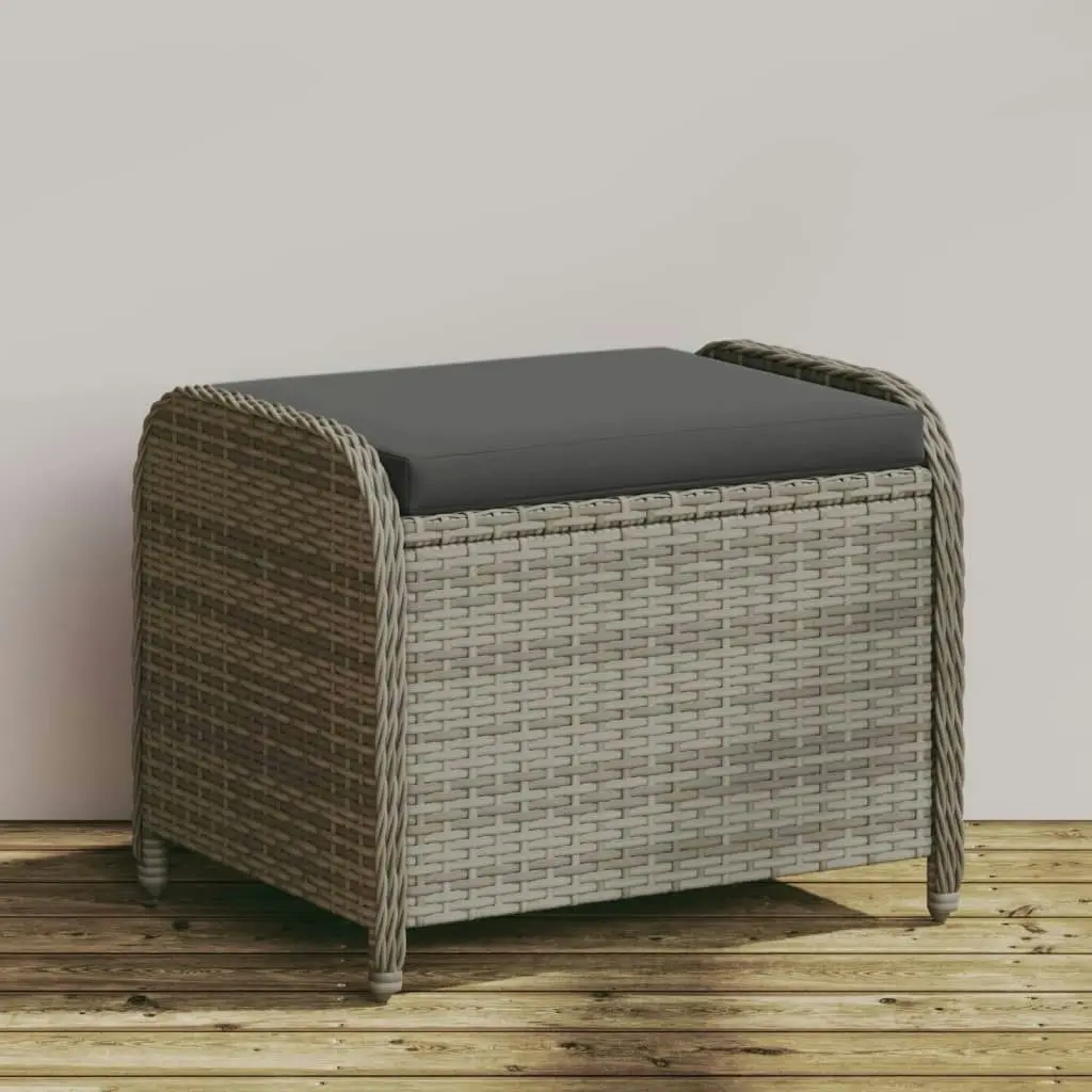 Garden Stool with Cushion Grey 58x46x46 cm Poly Rattan 365734