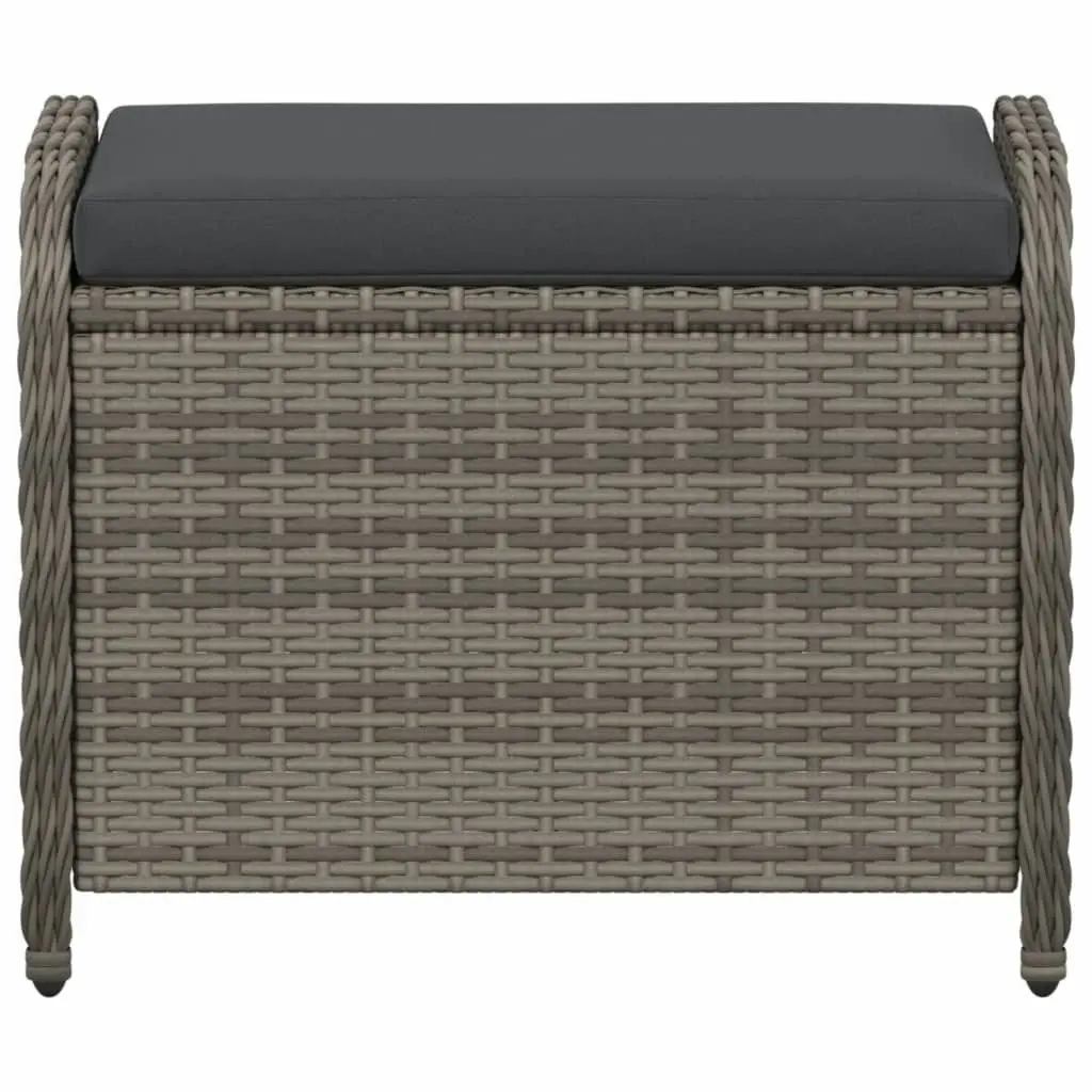 Garden Stool with Cushion Grey 58x46x46 cm Poly Rattan 365734