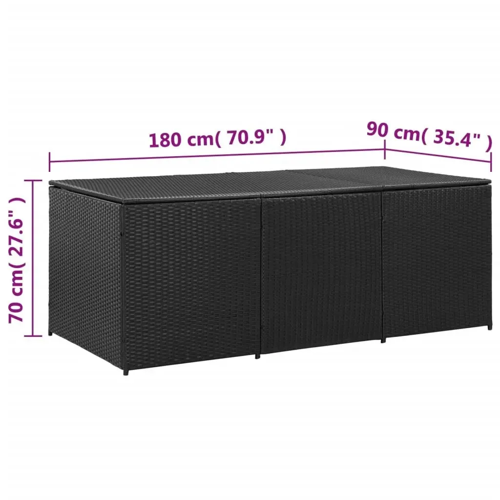 Garden Storage Box Poly Rattan 180x90x70 cm Black 46477