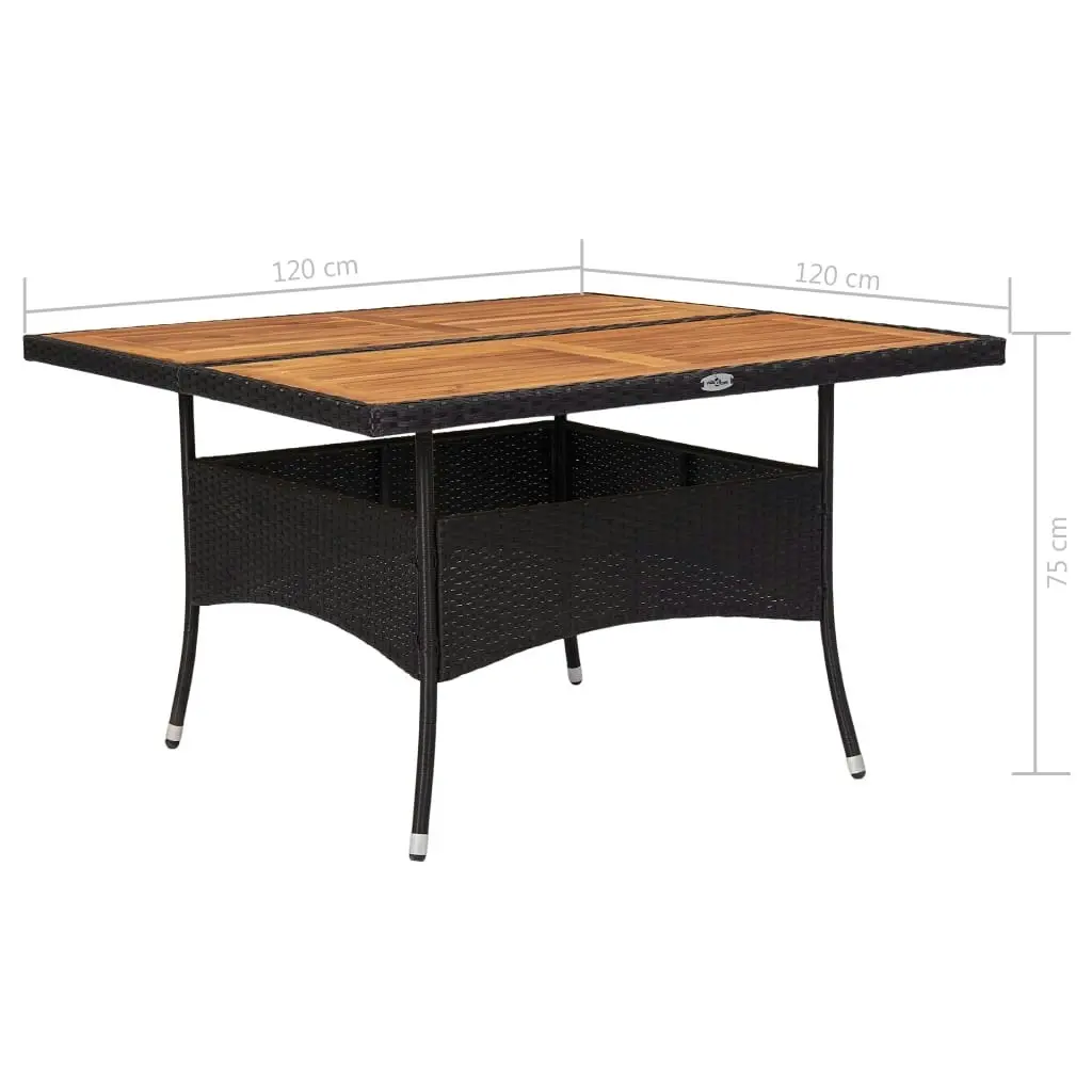 Outdoor Dining Table Black Poly Rattan and Solid Acacia Wood 46187