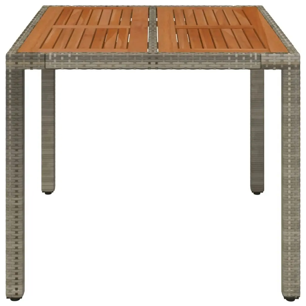 Garden Table with Wooden Top Grey 90x90x75 cm Poly Rattan 319898