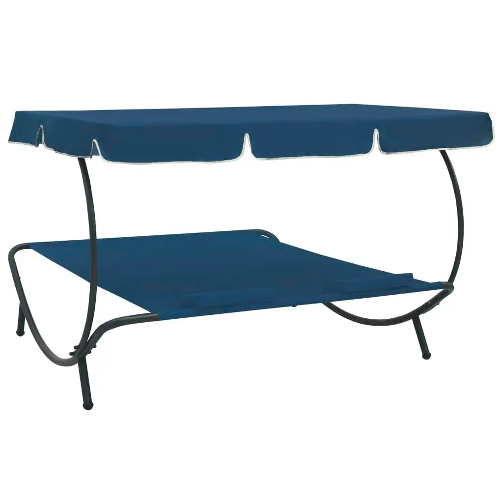 Outdoor Lounge Bed with Canopy and Pillows Blue 313523